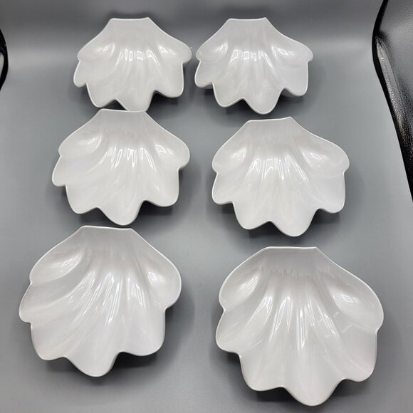 Clam Shell Shaped Serving Bowl with 6 Individual Bowls Melamine Pearl White - Picture 14 of 16